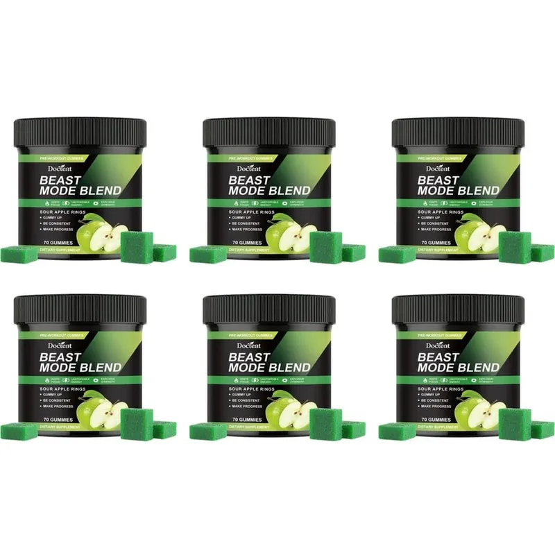 Docteat Beast Mode Blend Pre Workout Gummies Energifokus & uthållighet Stöd för styrketräning och aktiva gym dagar 70 Count — image 12