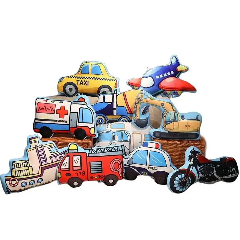 Transportation Vehicle Plush Pillow Recreational Vehicle Excavator Ambulance Airplane Motorbike Taxi Fire Truck Cushion Decor — image 7