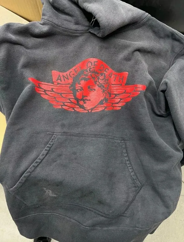 24FW SAINT Vintage Angel Printed Distressed Women Men Hooded Sweatshirt Hoodies Oversized Men Casual Cotton Pullover Hoodie