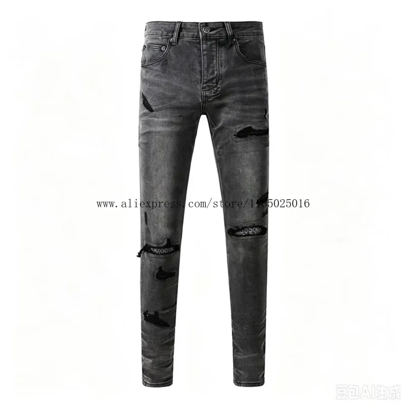 Luxury Streetwear Men's Jeans Americans Style Holes Long Trousers Quality Male Stretch Slim Pants Skinny Trousers — image 4