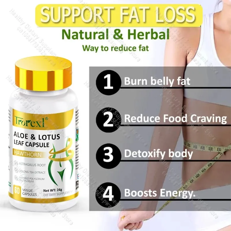 Aloe & Lotus Leaf Capsules Flat Tummy Pills Appetite Suppressant Detoxification Preserve Lean