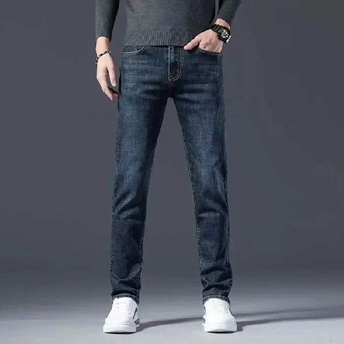 Autumn Winter High Quality Elastic Mens Jeans Cargo Slim Fit Denim Pencil Trousers Midweight Long PantsHighHigh Jeans Man — image 11