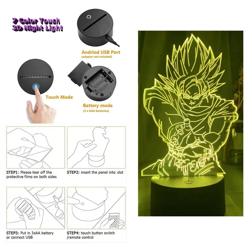 Dragon Ball Z Anime Figures Goku Vegeta Gohan Broly 3D Lamp PVC Action Figures Toys for Children Trunks Buu Super Saiyan Gifts — image 13