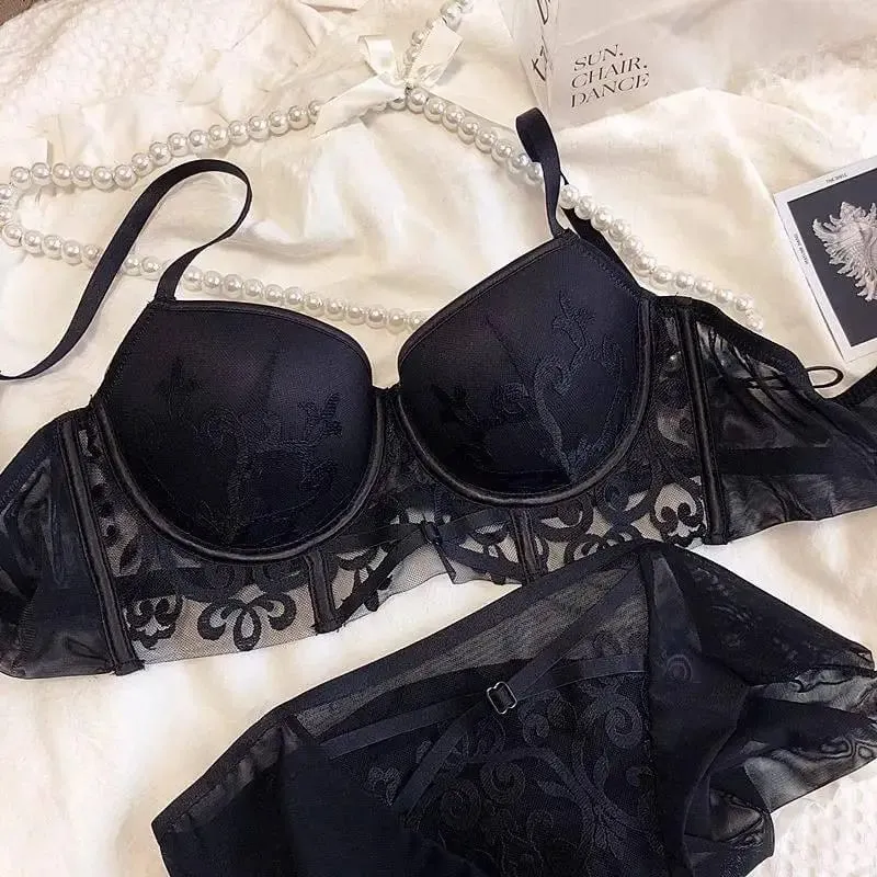 Red Lingerie Set for Wedding Bride Push-Up Bra To Make Small Breasts Look Larger Side Support Dragon Zodiac Year Bra Set