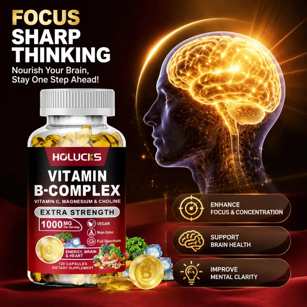 Yimiduk Premium Vitamin B Complex Supplement with Biotin & Folate for Promotes Healthy Hair Skin & Hormone Balance Vegan