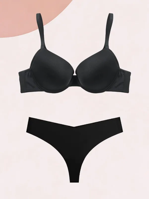 Varsbaby 2pcs push up bra thong set everyday bra seamless underwear plus size lingerie set for ladies — image 1