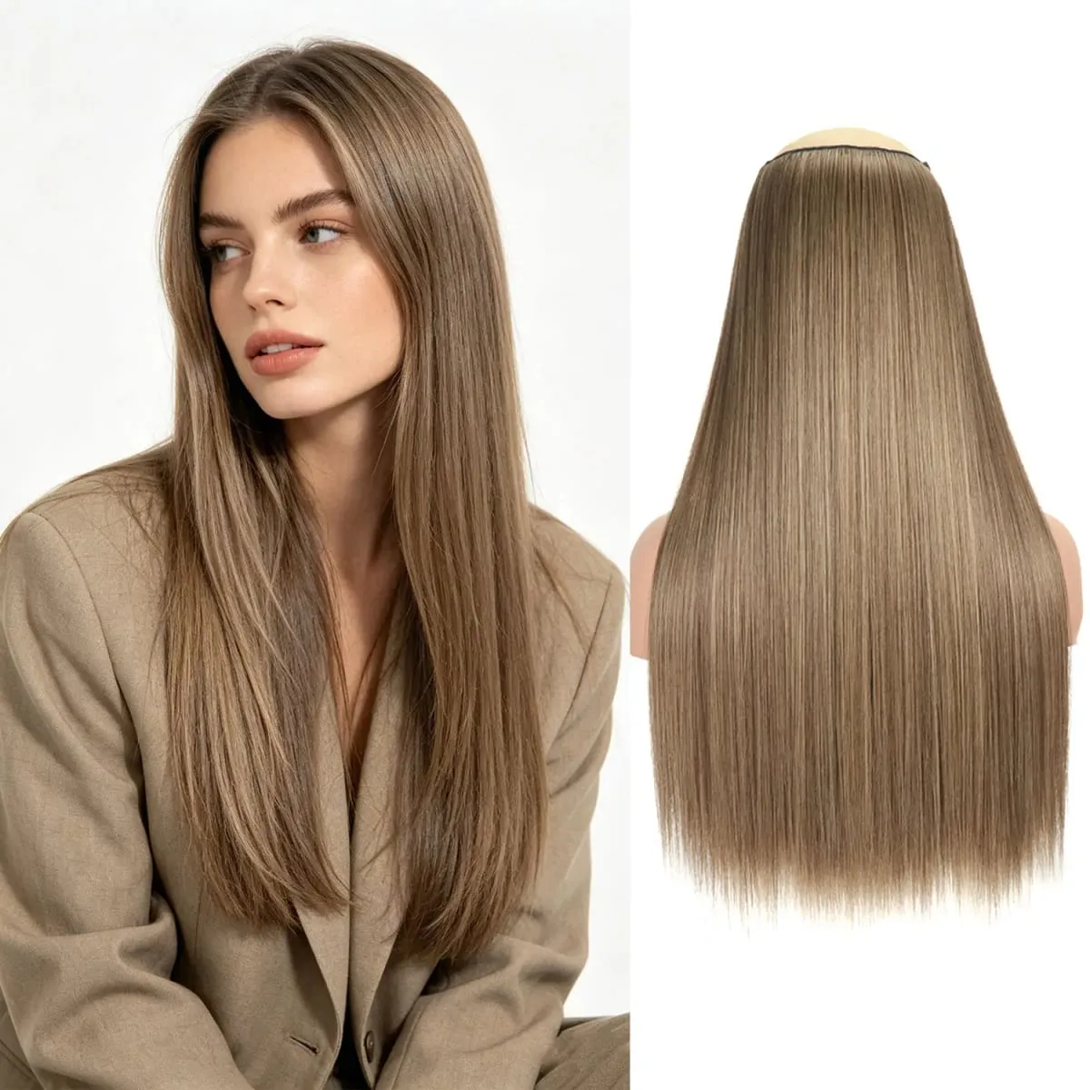 Synthetic 5 Clips in one piece hair extensions 22inch long straight clip in hair for women girls daily party holiday — image 16