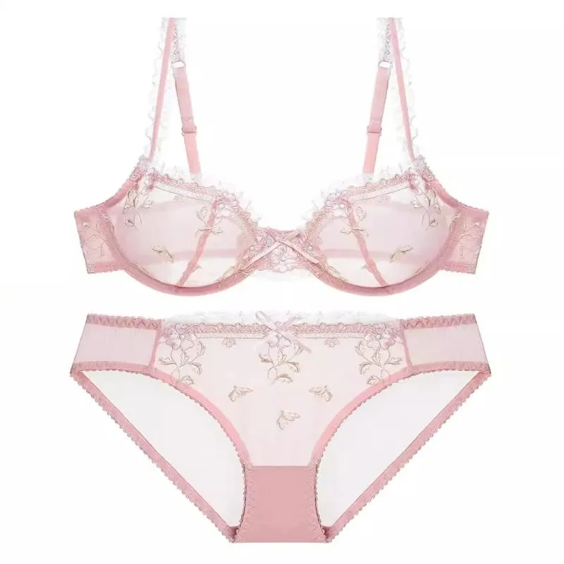 Nuevo Conjunto de ropa interior fina de encaje para mujer, conjunto de realce transparente de talla grande, transpirable, cómodo, íntimo, sujetador íntimo diario, pequeña elegancia