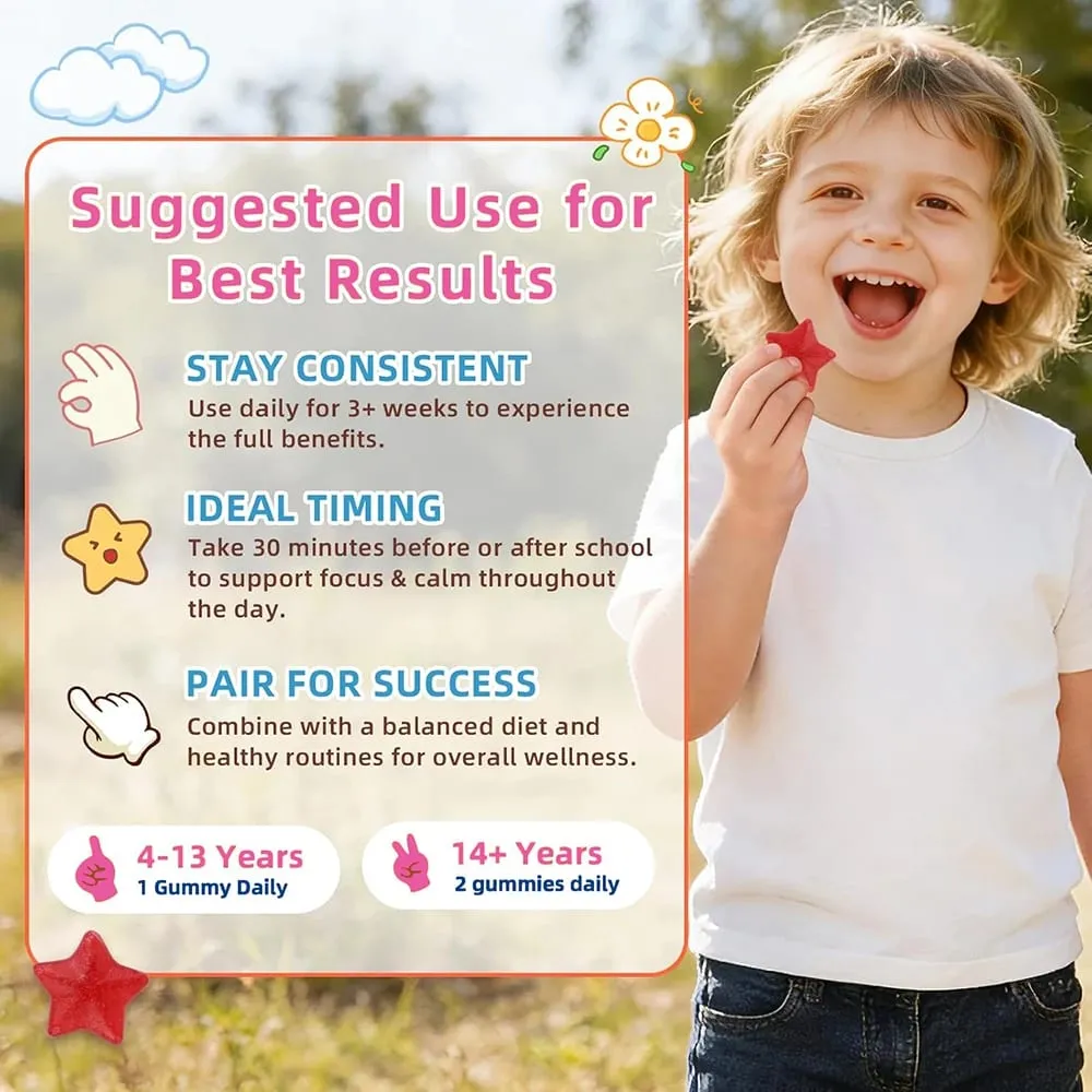Saffron Gummies for Kids with Passion Flower Saffron Extract & GABA Calm Mood Support Supplement for Focus & Relaxation Mood