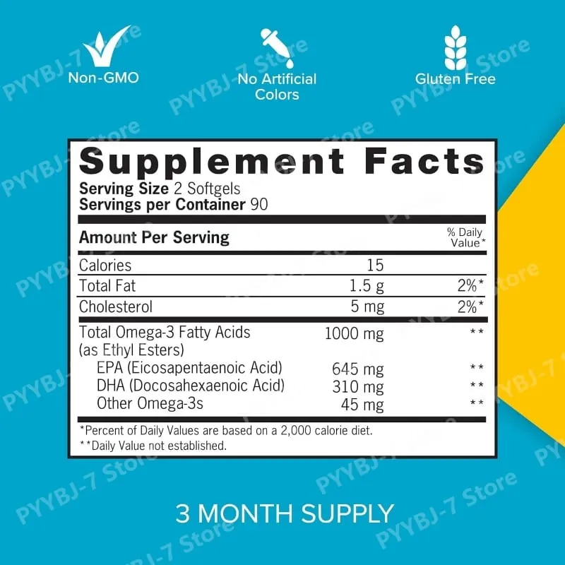 زيت السمك أوميغا 3 كبسولات هلامية صغيرة 1000 ملغ EPA + DHA مكملات فائقة النقاء لدعم صحة القلب سهلة البلع 180 قطعة