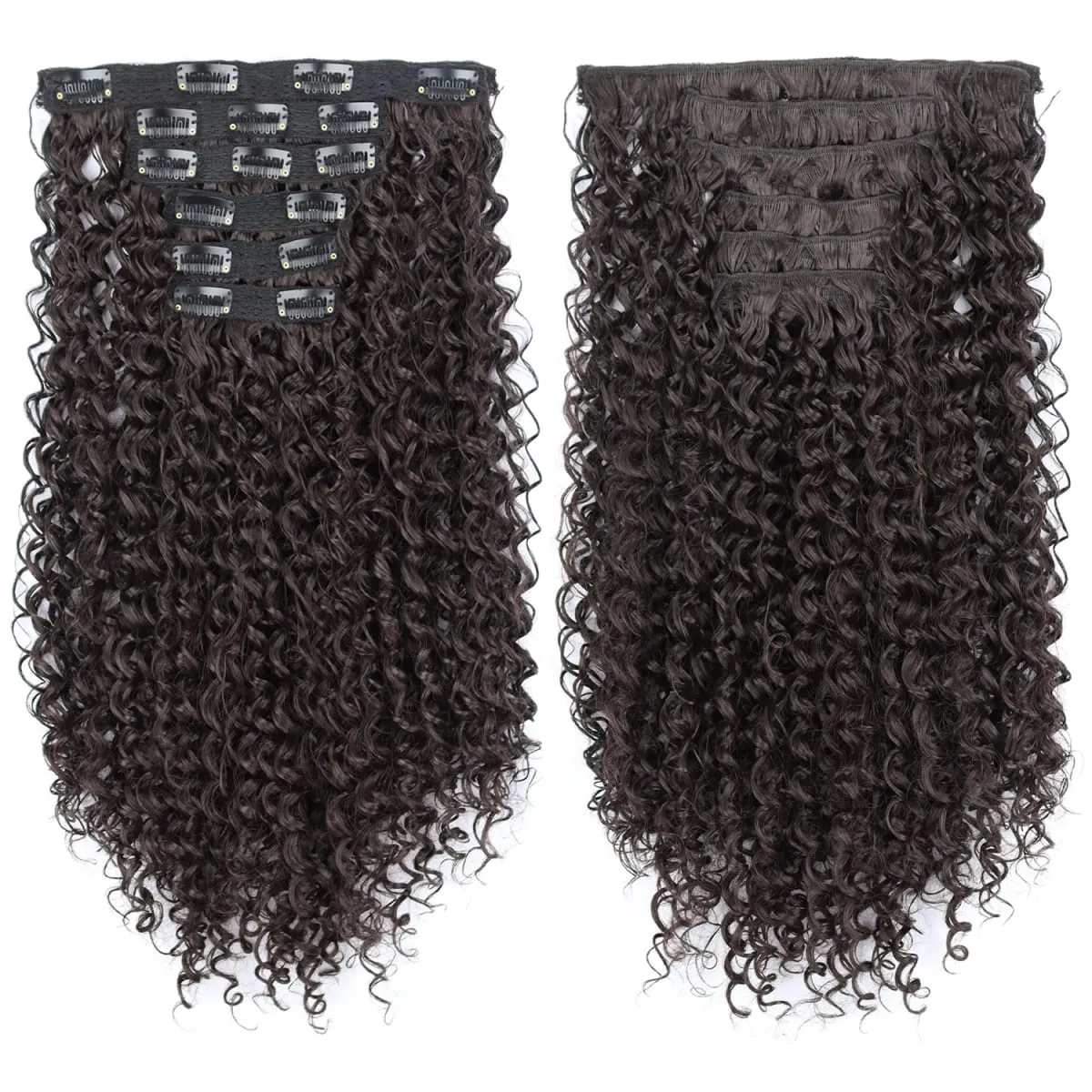 Synthetic Kinky Curly Clip On Hair Extensions Black Blonde Fluffy Kinky Curly Full Head Fake Pieces Hair Extensions For Women — image 9