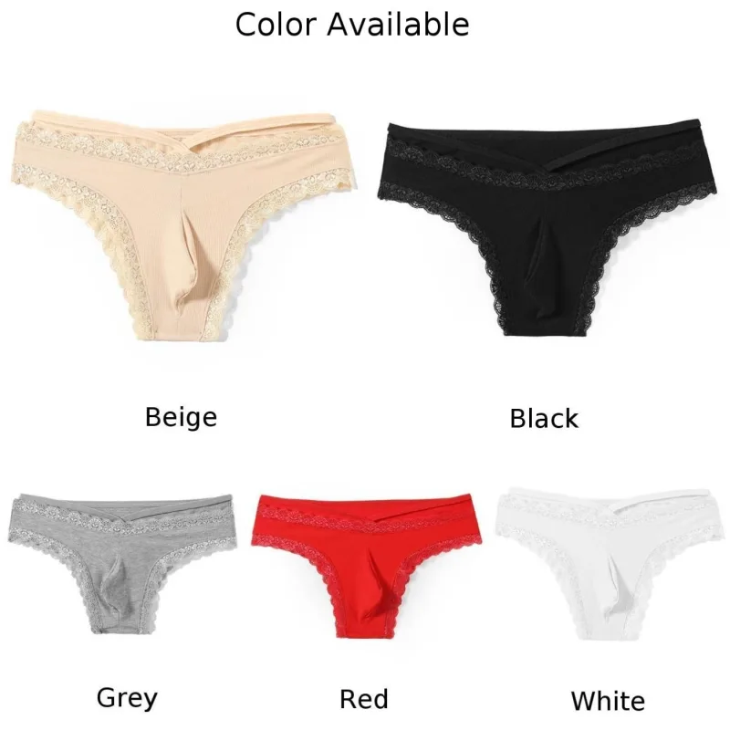 Hommes dentelle Rrim Sissy Gay slips sans couture sous-vêtements taille moyenne poche bombée Lingerie solide hommes dentelle bord Lingerie