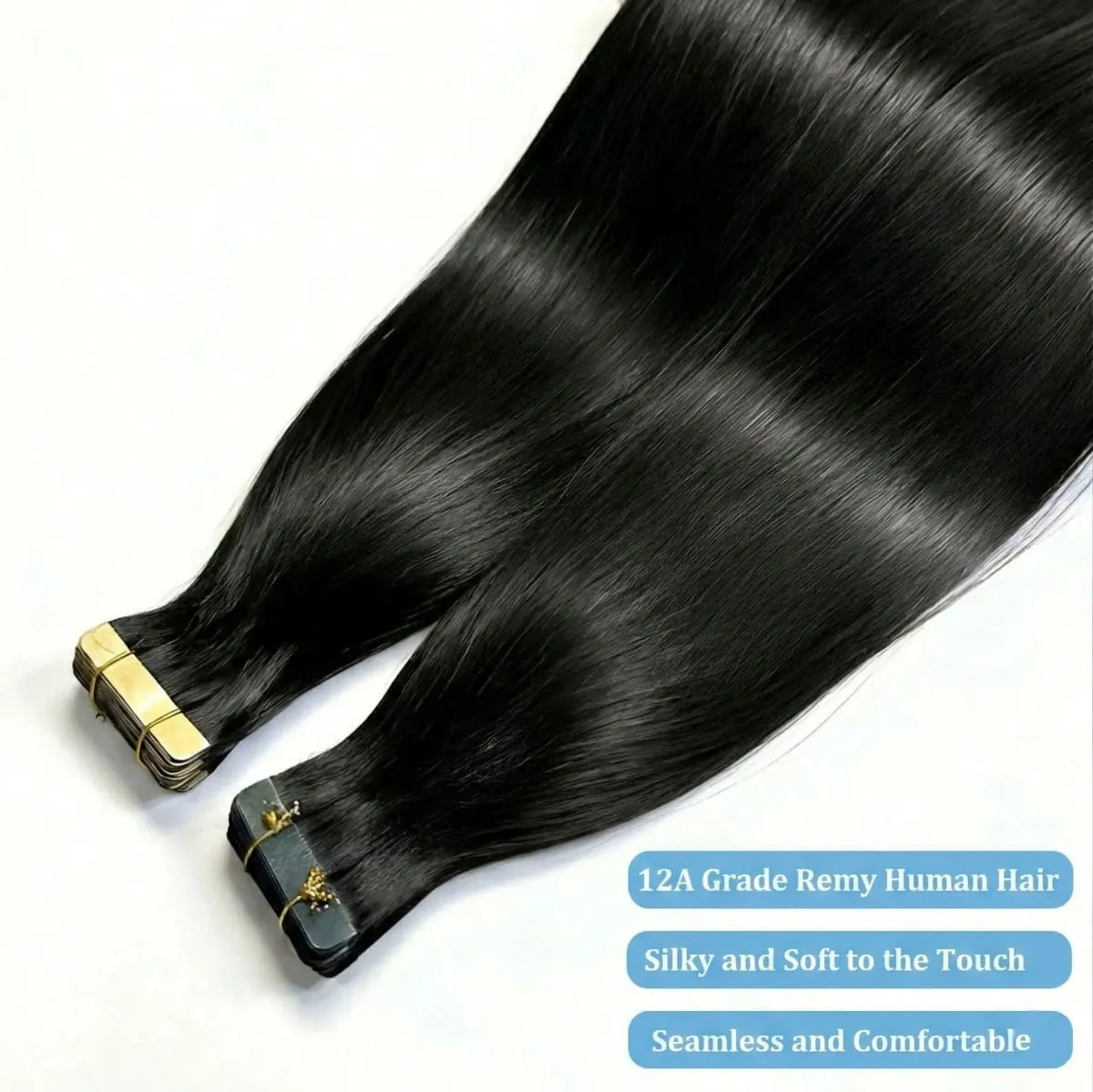 22 24 Inch Tape In Hair Extensions Human Hair Seamless Invisible Natural 1B Black Color 21Pcs/Pack 50g Remy Straight Brazilian 100% Pure Human Hair For Women