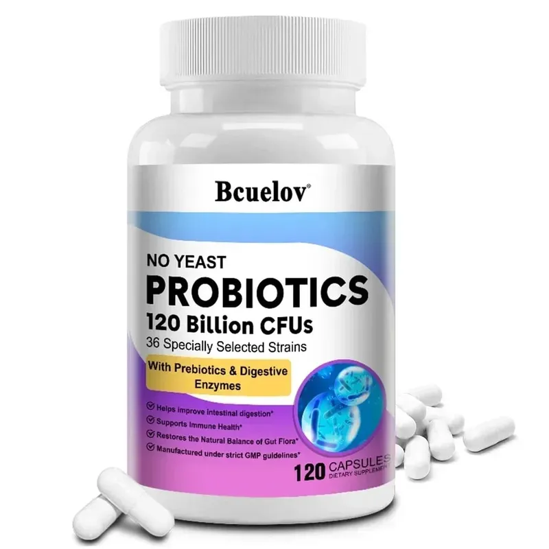 Probiotics 120 Billion CFU 36 Strains + Prebiotics + Digestive Enzymes Gut Digestion & Immune System Support Regulates Mood