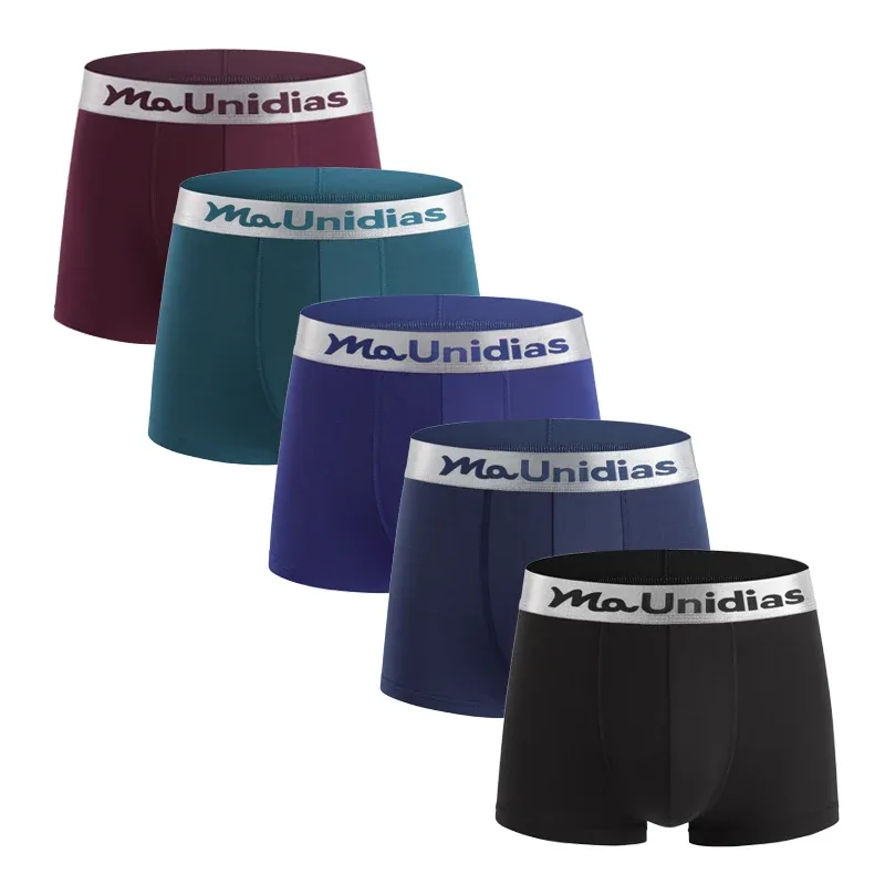5Pcs Bamboo Fiber Men Underpants Maunidias Boxer Briefs Letter Elastic Waistband Underwear Mens Boxers Solid Color Men's Panties