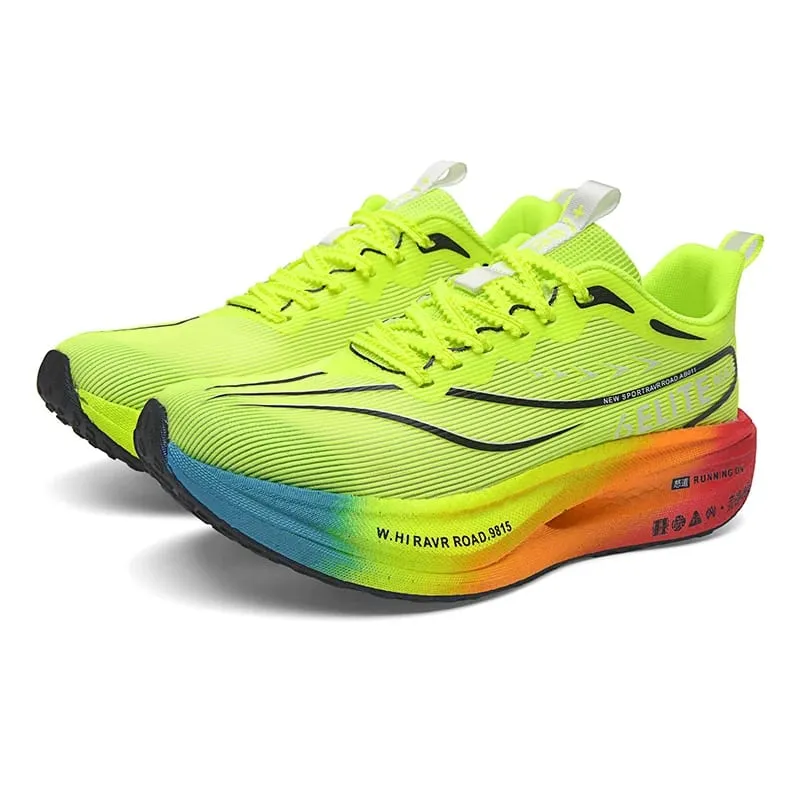 Men's Carbon Plate Sports Shoes Anti-slip Cushioned Elastic Running Sneakers for Couple Teenager Training Lightweight Breathable