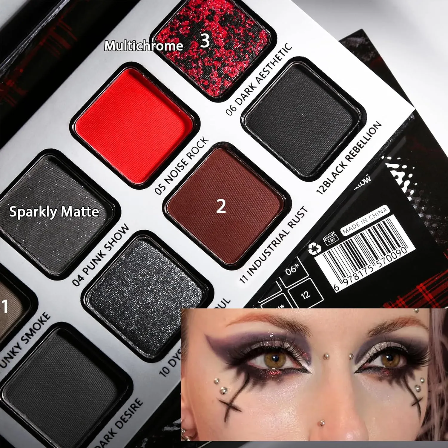 Afflano Eyeshadow 12 Colors Matte Shimmer Goth Punk Smoky High Colors Eye Shadow Dark Red Lasting Fine Flash SFX Eye Makeup