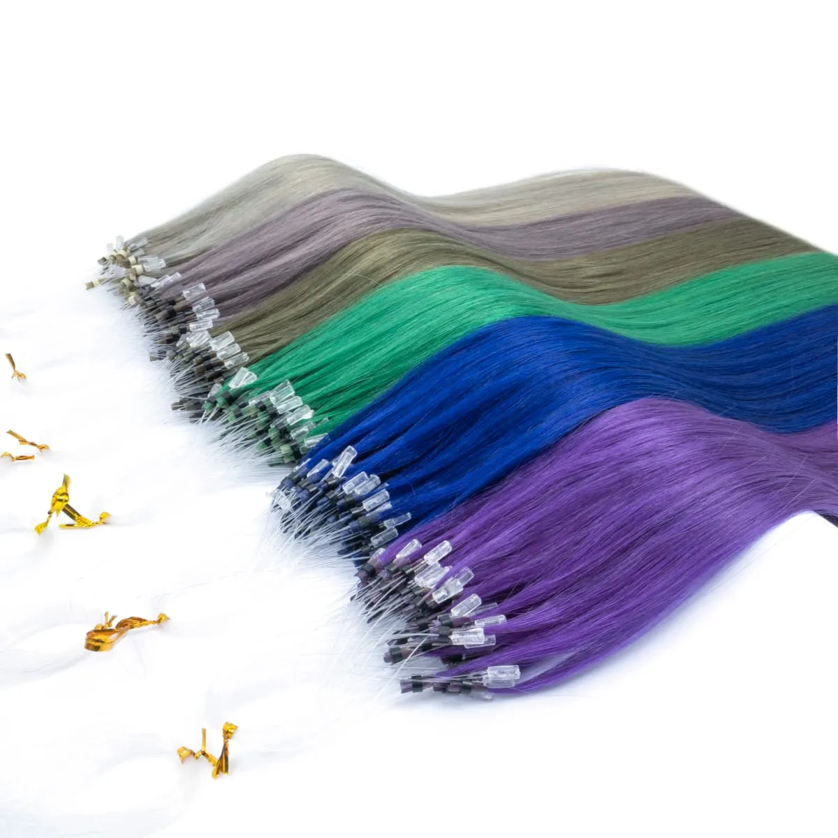 Colored Micro Link Hair Extensions Human Hair No Glue Virgin Human Hair for Women Girls 50 Strands Colorful 30G Gray — image 6