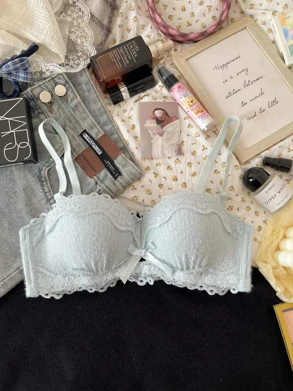 New Lace Lingerie Set Non Wired Padded Bra Half Cup Small Bust Boost Sexy Anti-Sag Underwear Women All Season S-XLAB Cup — image 8