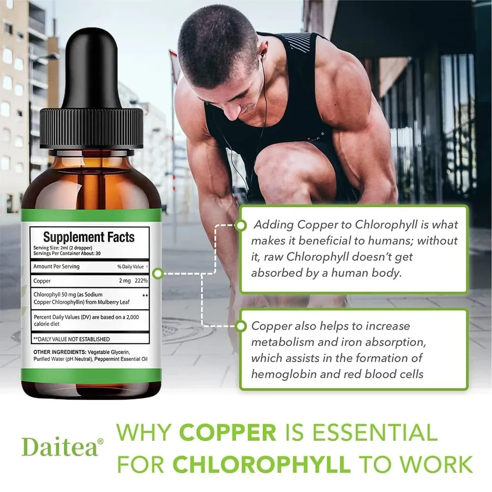 Liquid Chlorophyll Drops - Antioxidants Liver Detox Immune Support Collagen for Hair & Skin Health - Vegan Non-GMO