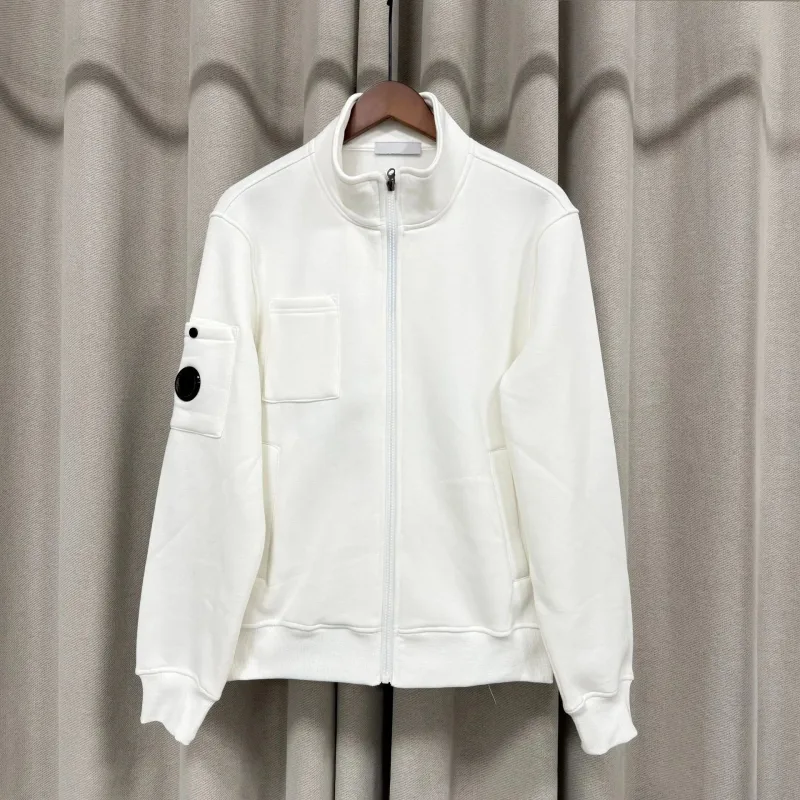 Primavera novo estilo casual cor pura gola jaqueta masculina manga longa fechamento com zíper confortável moletom de algodão