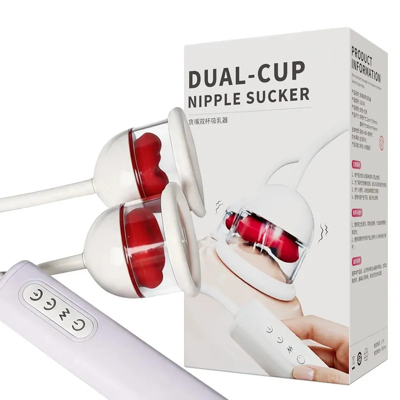 Greedy Double-cup Sucking Vibration Breast Pump Breast Massager Chest Masturbator Nipple-licking Suction Cup Adult Sex Toys