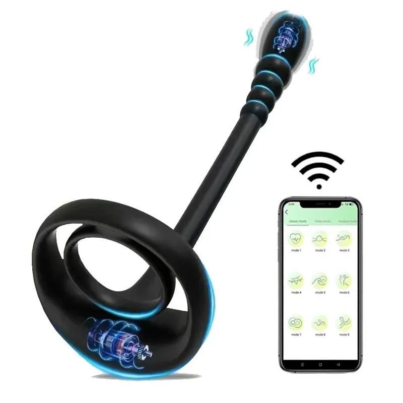 APP Penis Cock Ring Male Wireless Remote Control Male Ejaculation Delay Stimulator Anal Butt Plug Adult Sex Toy for Men Couples