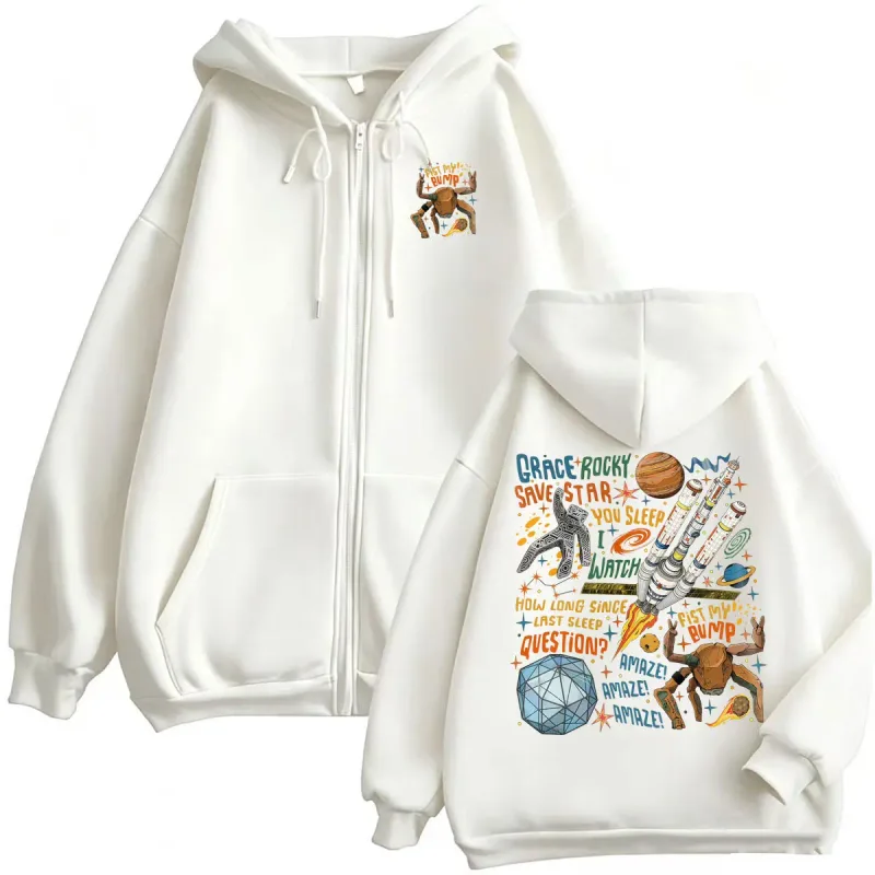Project Hail Mary Zipper Hoodies Grace Rocky Save Stars Meme Sweatshirt Jacket Coats Men Women Fashion Casual Cozy Zip Up Hooded