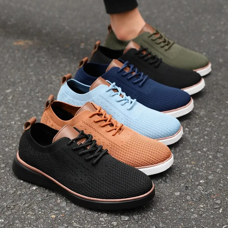 New Men's Knit Sneakers Lightweight Breathable Mesh Casual Shoes Non-Slip Soft Sole Fashion Daily Wear Comfortable Walking Shoes