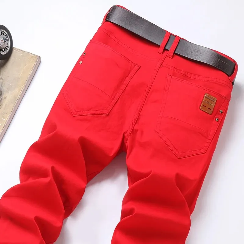 Spring New Men's Red Elastic Jeans Korean Slim Straight Leg Wash Denim Pants Comfortable Soft Casual Trendy High End Trousers — image 11