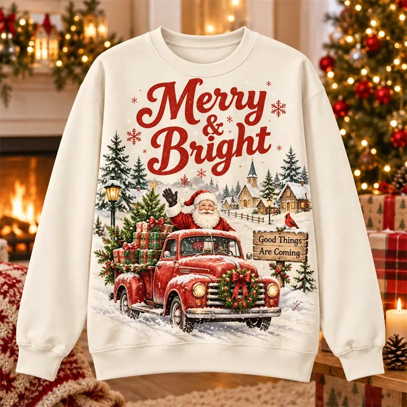 Juletrøje med rund hals Julemand Snemand Pingvin Kat Hund Elg Ferie Grafisk Pullover Vinter Casual Fest Streetwear Top