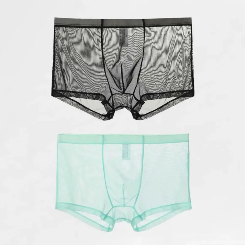 Boxer trasparenti da uomo vedono attraverso le mutande maschili sexy mesh a vita bassa seta ghiacciata sottile raffreddamento mutandine da uomo intimo da uomo — image 21
