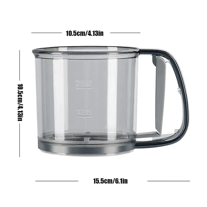 Compact Handheld Flour Sieve with Semi-automatic Function Baking Powder Shaker and Measure Cup Kitchen Tools
