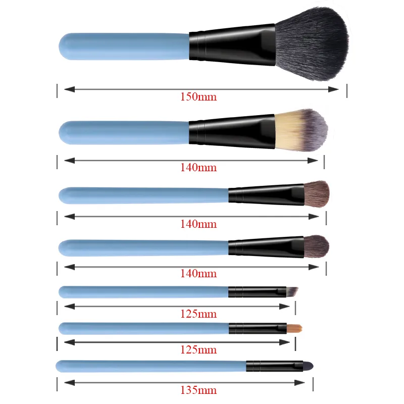 7 Pcs Pink Makeup Brush Set With Leather Case Foundation Blush Eyeshadow Brushes Portable Cosmetic Make‑up Tools Kit
