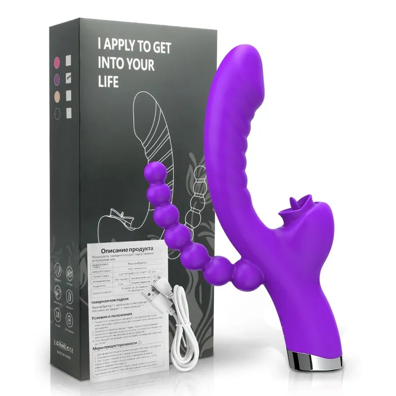 Dildo Vibrator 3 in 1 Clit Licking for Women with Anal Beads Clitoris G Spot Anus Stimulator Vibrator Couple Sex Toy Adult Goods