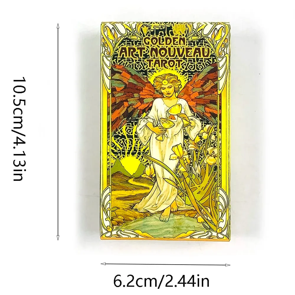 Golden Art Nouveau Tarot Cards Deck 78 Tarot Cards Meditation Divination Cards Game Board Games for Beginners & Collectors