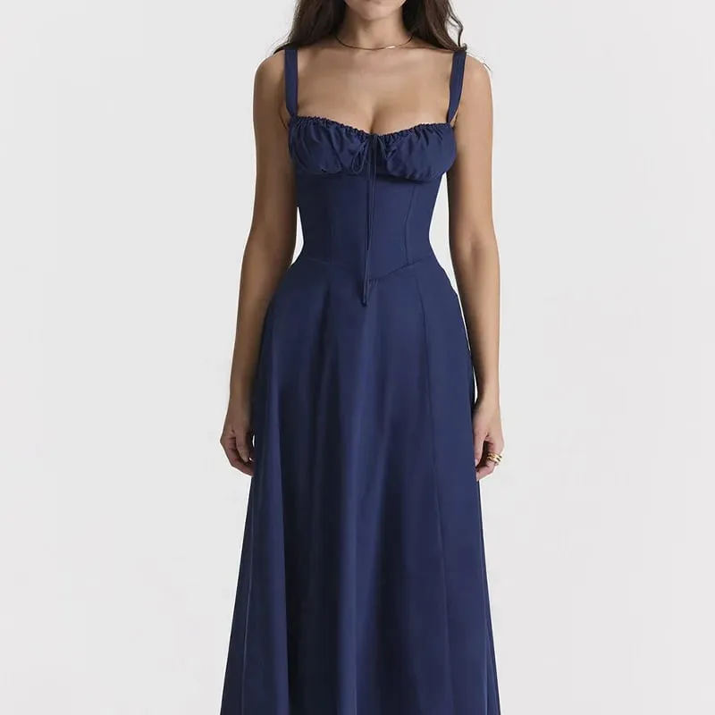 Women Summer Dress 2024 Fashion Floral Print Halter Sling V Neck Bra Sleeveless Gentle Woman mid-calf Dresses Vestidos GHH24128 — image 2