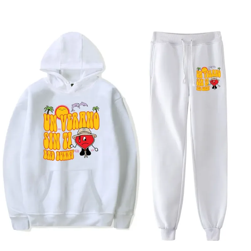 Comfortable Bad Bunny Un Verano Sin Ti logo Rapper Print Sweatshirt Sweatpants Suit Hoodies+Trousers Suit 2 Piece Set Clothes