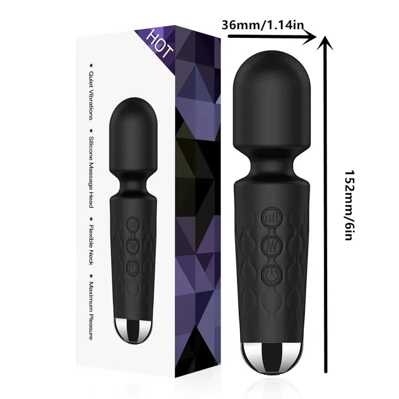 20 Speeds Magic Wand Vibrator G-Spot Clitoral Stimulator Rechargeable Waterproof Massager Sex Toy for Women