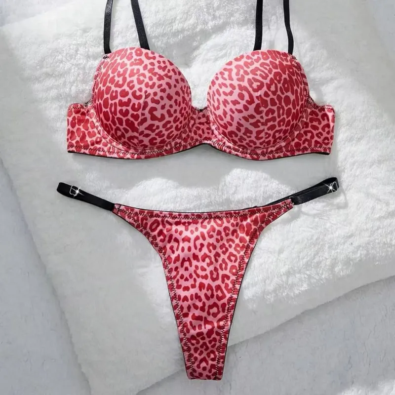 Sexy Leopard Print Push-Up Bra Set with Matching Thong for Women - Underwear Set — image 9