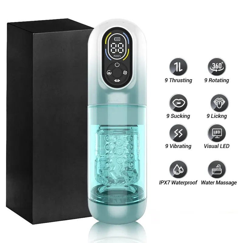 Automatic Male Masturbator 9 Vibrating Thrusting Rotation Sucking Licking Modes LED Display Penis Pump Sex Toys for Men