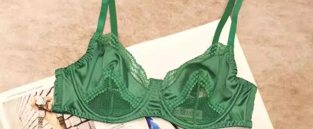 Satin Dessous-Set Französischer Spitzen-BH mit Vorder-Verschluss - Ultra dünn Minimizer & Push Up für jede Größe BANERDANNI AB