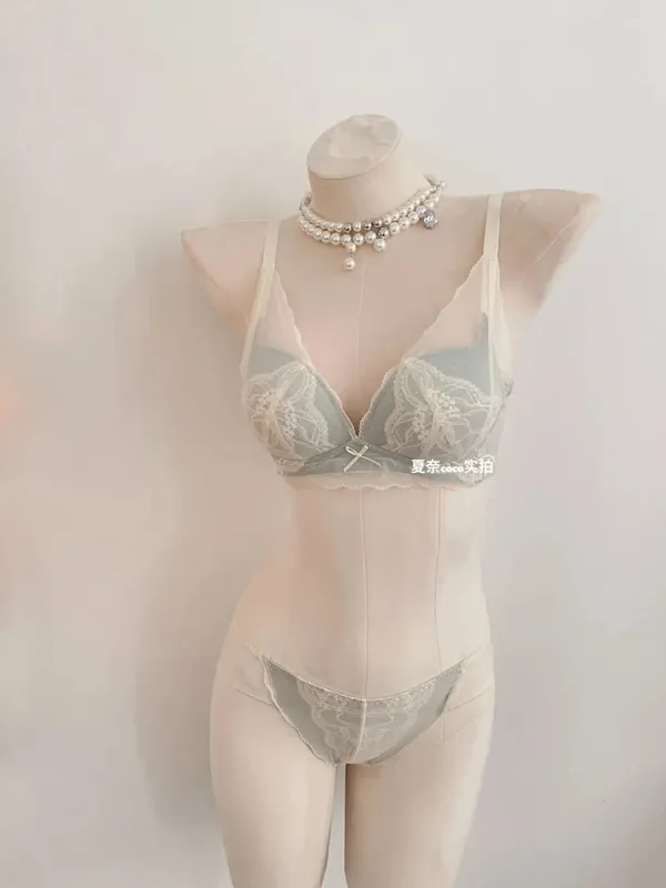 French Style Soft Lace Wireless Bra Set Women Push Up Small Breast Lift Full Cup Sexy Adjustable Comfort Lingerie Set Daily Wear