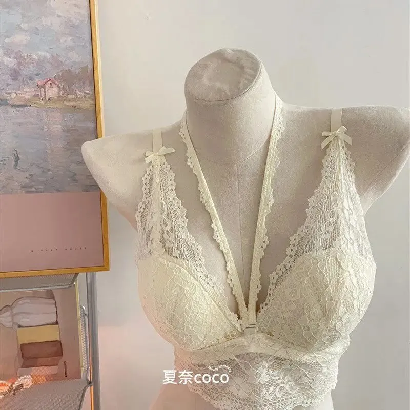 French Lace Wide Strap Thick Top Inner Lace Layer No Underwire Bra Set Petite Women Small Bust Comfort Lingerie Set 32-38 S-XL — image 9