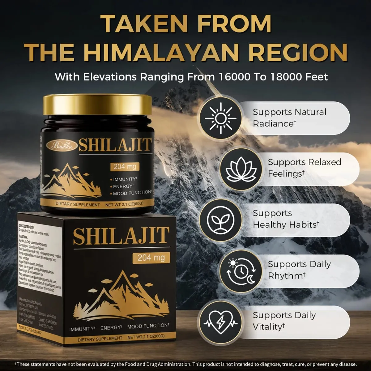 Shilajit Resin Original Pure 100% Himalaya Beauty Health Supplement Non-GMO Brain Memory Cognitive Energy Level Hormonal Balance