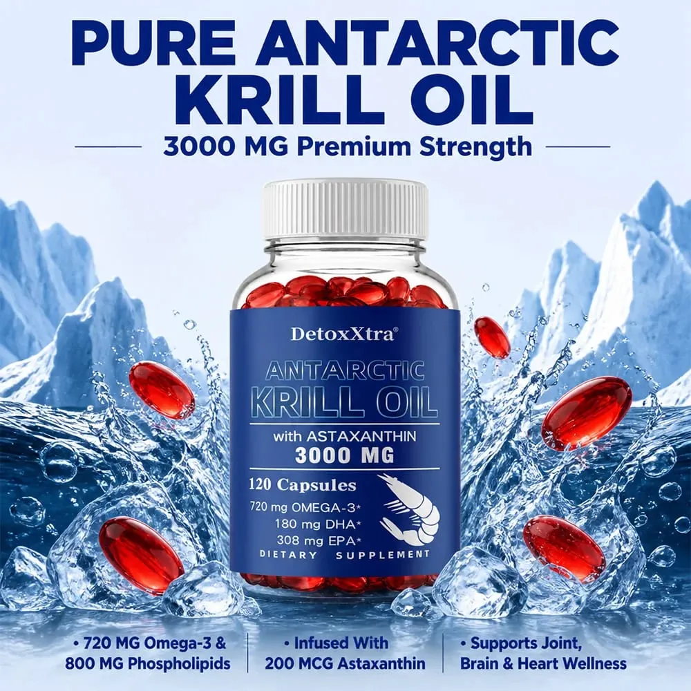 Antarctic Krill Oil 3000mg Capsules Omega-3 EPA DHA Astaxanthin & Phospholipids Antioxidant Heart Brain Joint & Eye Support