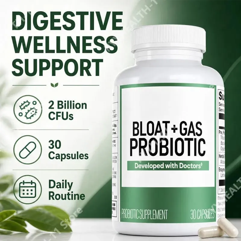 60 Billion Probiotic Capsules with Acacia Fiber Postbiotic Herbal and Enzyme Blend Gut Health Support Gas Relief for Adults 30ct — image 1