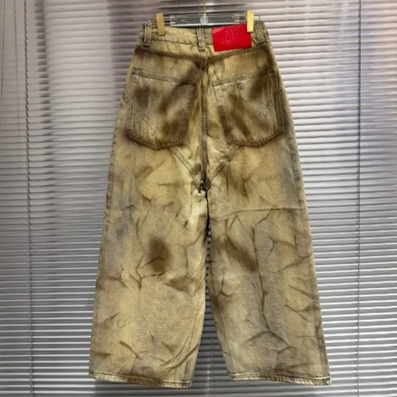 Latui Atelier High-Quality ROSE Stained and Weathered Embroidered Denim Pants with Flared Leg Design jeans — image 4