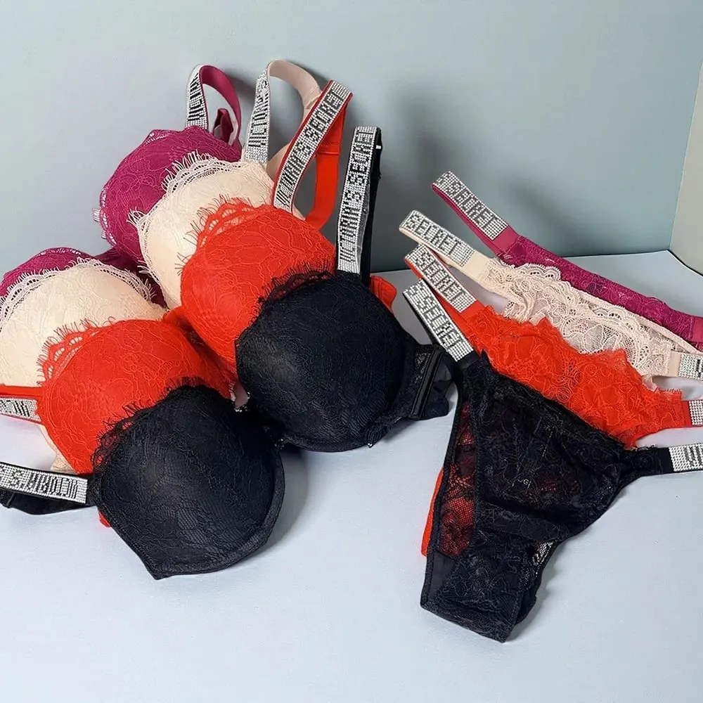 Comfortable Push Up Shapewear Adjustable Padded Gathered Lace Lingerie Set New Victoria's Secret Women's Sexy Bra and Panty Set — image 6