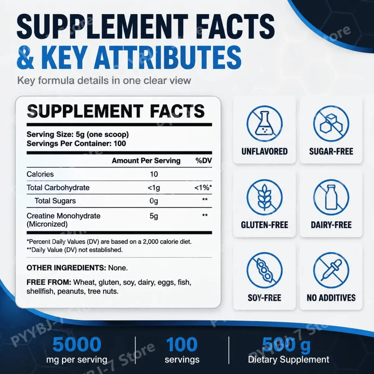 Pure Micronized Creatine Monohydrate Powder 5000mg Per Serving Sports Exercise Performance Support Supplement 100 Servings
